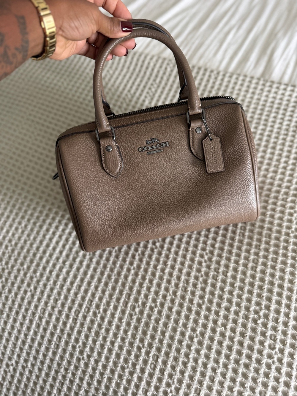 Coach Pebbled Leather Satchel in Brown Taupe